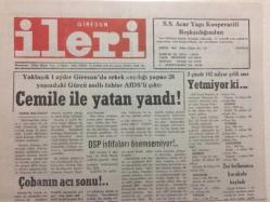 Giresun İleri Gazetesi 12 Kasım 1992 - Cemile İle Yatan Yandı GZ32494