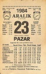 23 Aralık 1984 Takvim Yaprağı - Doğum Günü Hediyesi EFMN14501