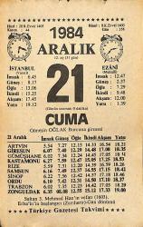21 Aralık 1984 Takvim Yaprağı - Doğum Günü Hediyesi EFMN14503