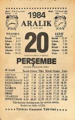 20 Aralık 1984 Takvim Yaprağı - Doğum Günü Hediyesi EFMN14504