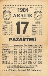 17 Aralık 1984 Takvim Yaprağı - Doğum Günü Hediyesi EFMN14507