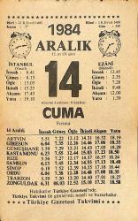14 Aralık 1984 Takvim Yaprağı - Doğum Günü Hediyesi EFMN14510