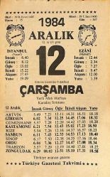 12 Aralık 1984 Takvim Yaprağı - Doğum Günü Hediyesi EFMN14512