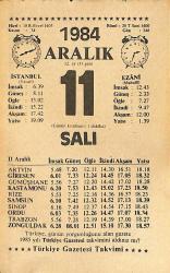 11 Aralık 1984 Takvim Yaprağı - Doğum Günü Hediyesi EFMN14513