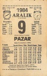 9 Aralık 1984 Takvim Yaprağı - Doğum Günü Hediyesi EFMN14515
