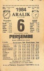 6 Aralık 1984 Takvim Yaprağı - Doğum Günü Hediyesi EFMN14518