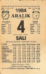 4 Aralık 1984 Takvim Yaprağı - Doğum Günü Hediyesi EFMN14520