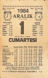 1 Aralık 1984 Takvim Yaprağı - Doğum Günü Hediyesi EFMN14523