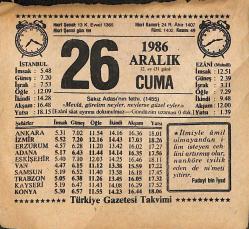 26 Aralık 1986 Takvim Yaprağı - Doğum Günü Hediyesi EFMN14848