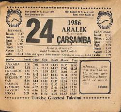 24 Aralık 1986 Takvim Yaprağı - Doğum Günü Hediyesi EFMN14849