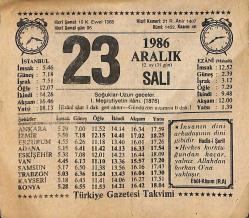 23 Aralık 1986 Takvim Yaprağı - Doğum Günü Hediyesi EFMN14850