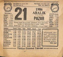 21 Aralık 1986 Takvim Yaprağı - Doğum Günü Hediyesi EFMN14852