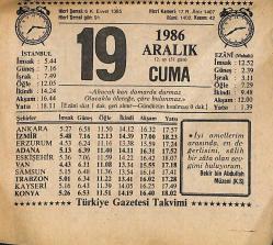 19 Aralık 1986 Takvim Yaprağı - Doğum Günü Hediyesi EFMN14854