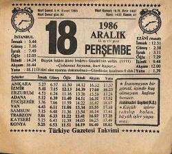 18 Aralık 1986 Takvim Yaprağı - Doğum Günü Hediyesi EFMN14855