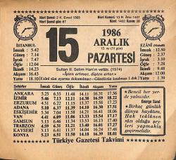 15 Aralık 1986 Takvim Yaprağı - Doğum Günü Hediyesi EFMN14858