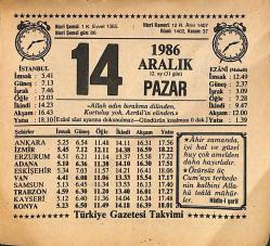 14 Aralık 1986 Takvim Yaprağı - Doğum Günü Hediyesi EFMN14859