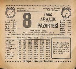 8 Aralık 1986 Takvim Yaprağı - Doğum Günü Hediyesi EFMN14865