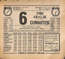 6 Aralık 1986 Takvim Yaprağı - Doğum Günü Hediyesi EFMN14867
