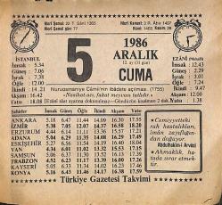 5 Aralık 1986 Takvim Yaprağı - Doğum Günü Hediyesi EFMN14868