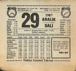 29 Aralık 1987 Takvim Yaprağı - Doğum Günü Hediyesi EFMN14982