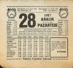 28 Aralık 1987 Takvim Yaprağı - Doğum Günü Hediyesi EFMN14983