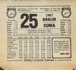 25 Aralık 1987 Takvim Yaprağı - Doğum Günü Hediyesi EFMN14986