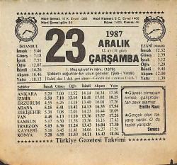 23 Aralık 1987 Takvim Yaprağı - Doğum Günü Hediyesi EFMN14988