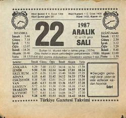 22 Aralık 1987 Takvim Yaprağı - Doğum Günü Hediyesi EFMN14989