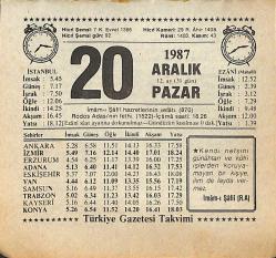20 Aralık 1987 Takvim Yaprağı - Doğum Günü Hediyesi EFMN14991