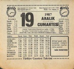 19 Aralık 1987 Takvim Yaprağı - Doğum Günü Hediyesi EFMN14992