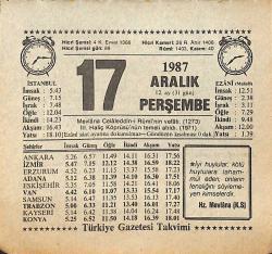 17 Aralık 1987 Takvim Yaprağı - Doğum Günü Hediyesi EFMN14994
