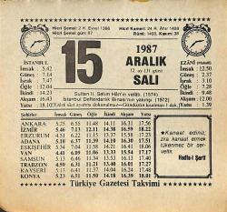 15 Aralık 1987 Takvim Yaprağı - Doğum Günü Hediyesi EFMN14996