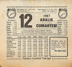 12 Aralık 1987 Takvim Yaprağı - Doğum Günü Hediyesi EFMN14999