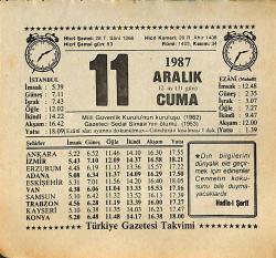 11 Aralık 1987 Takvim Yaprağı - Doğum Günü Hediyesi EFMN15000