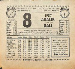 8 Aralık 1987 Takvim Yaprağı - Doğum Günü Hediyesi EFMN15003