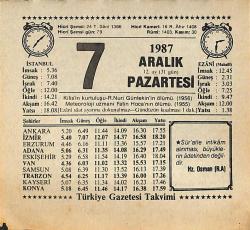 7 Aralık 1987 Takvim Yaprağı - Doğum Günü Hediyesi EFMN15004