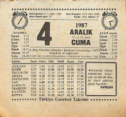 4 Aralık 1987 Takvim Yaprağı - Doğum Günü Hediyesi EFMN15007
