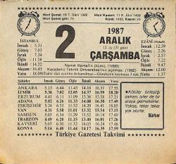 2 Aralık 1987 Takvim Yaprağı - Doğum Günü Hediyesi EFMN15009