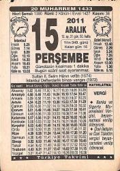 15 Aralık 2011 Takvim Yaprağı - Doğum Günü Hediyesi EFMN15244
