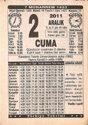 2 Aralık 2011 Takvim Yaprağı - Doğum Günü Hediyesi EFMN15257