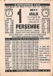 1 Aralık 2011 Takvim Yaprağı - Doğum Günü Hediyesi EFMN15258