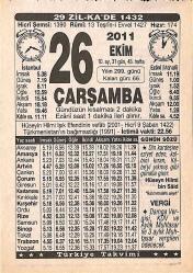 26 Ekim 2011 Takvim Yaprağı - Doğum Günü Hediyesi EFMN15294