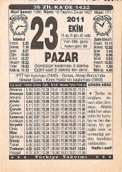 Efemera - 23 Ekim 2011 Takvim Yaprağı - Doğum Günü Hediyesi EFMN15297 - kitantik - kitaLog