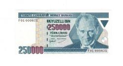 7.Emisyon 3.Tertip 250.000 Türk Lirası Seri F01 ÇİL * İlk Bin * TCK9978