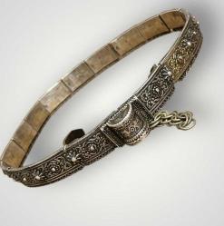 Gümüş Savatlı Damgalı Antika Çerkez Kemeri AOB6019