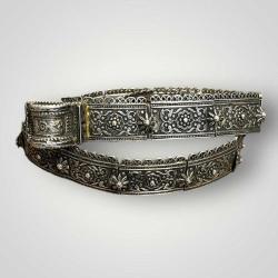 Gümüş Savatlı Damgalı Antika Çerkez Kemeri AOB6019