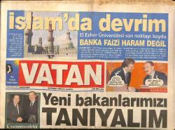 Vatan Gazetesi 20 Kasım 2002 - Bülent Ersoy Tek Konser İçin Tesettür Kostüm Diktirdi - Yeni Bakanlarımızı Tanıyalım GZ160067