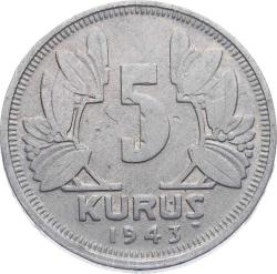 1943 Yılı 5 Kuruş ÇT TCM3116