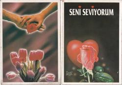 Seni Seviyorum Yazılı Kırmızı Güller 2li Kartpostal KRT10399