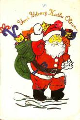 Yılbaşı (Yeniyıl) Noel Baba Temalı Simli Kartpostal KRT14574